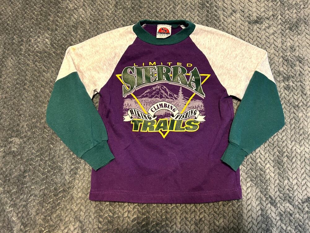 Sideline Authentic Raglan Shirt Kids 10 Purple Gray Sierra Trails Hiking Fishing